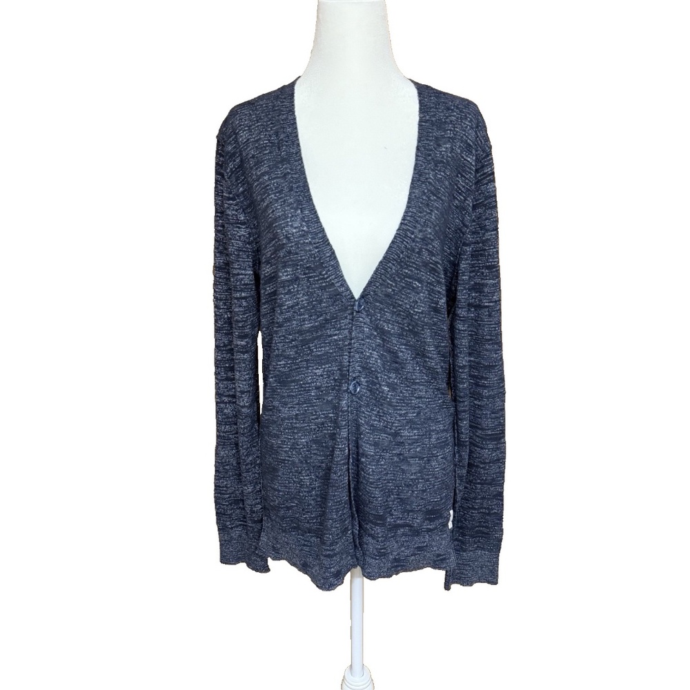 Armani Exchange Women Cardigan Size M Heather Blue Sheer V Neck Button Front